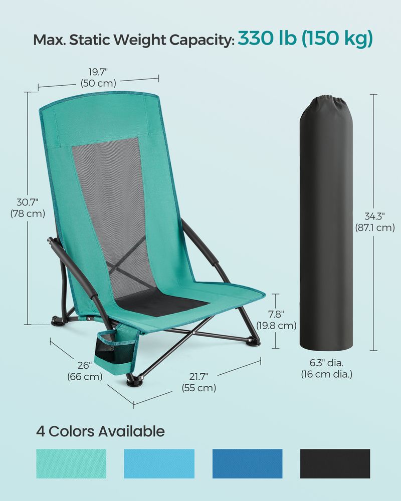 Portable Beach Chair With High Backrest Folding Camping Chair With Cup Holder