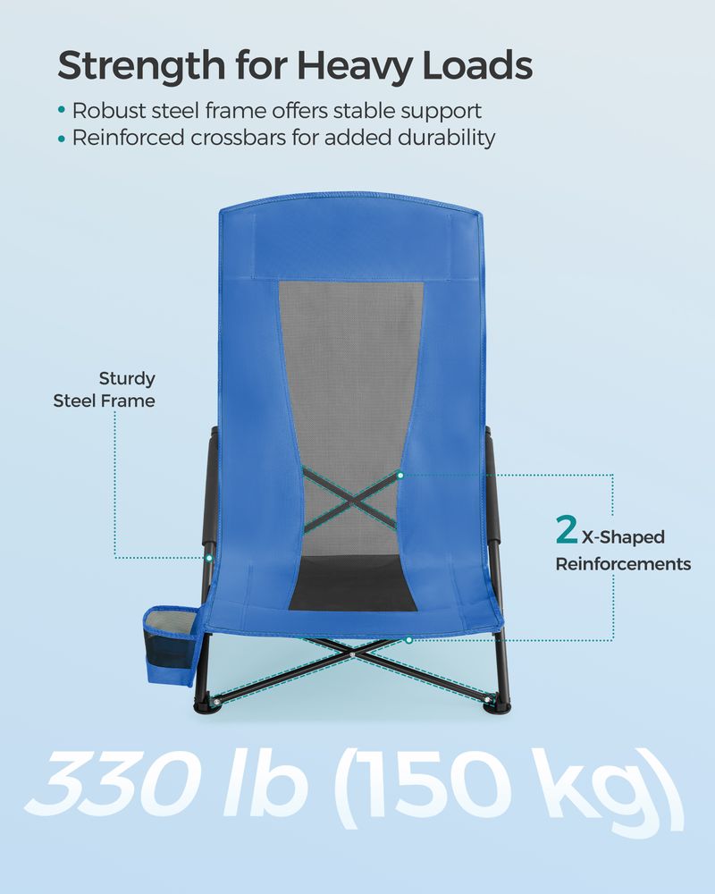 Portable Beach Chair With High Backrest Folding Camping Chair With Cup Holder