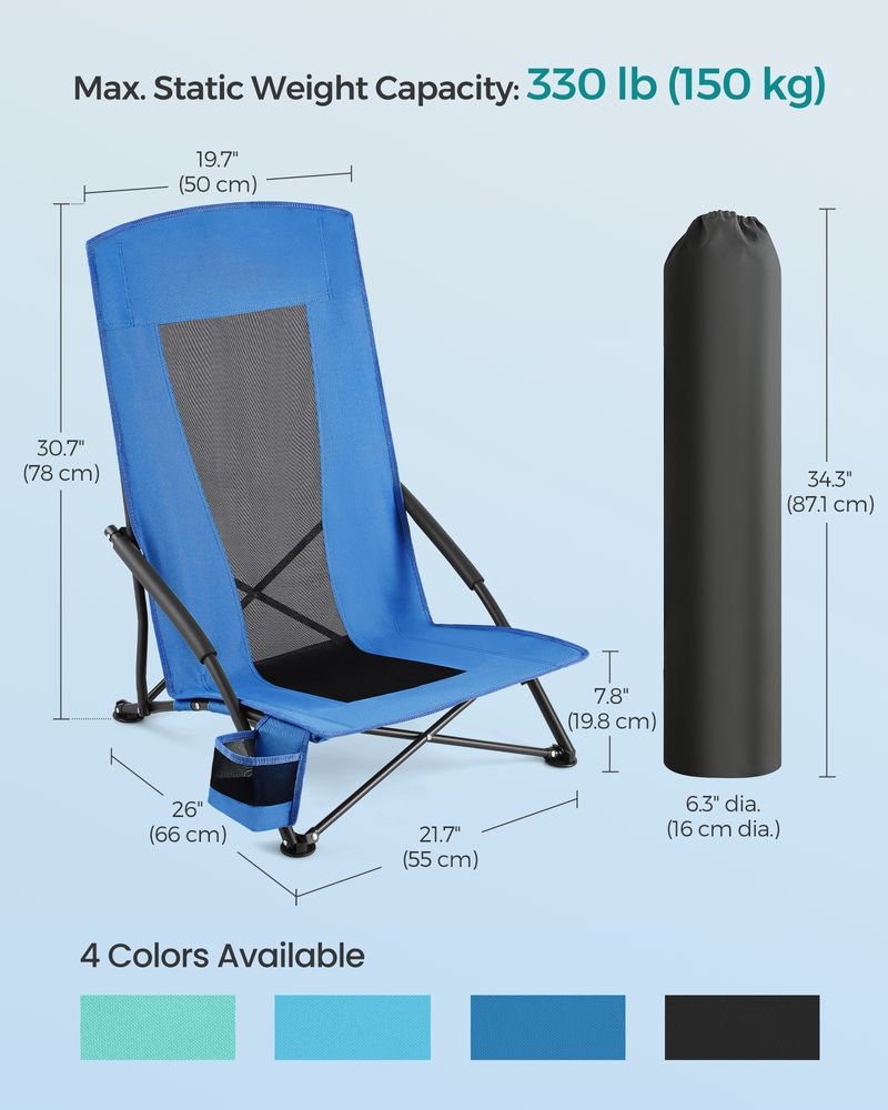Portable Beach Chair With High Backrest Folding Camping Chair With Cup Holder