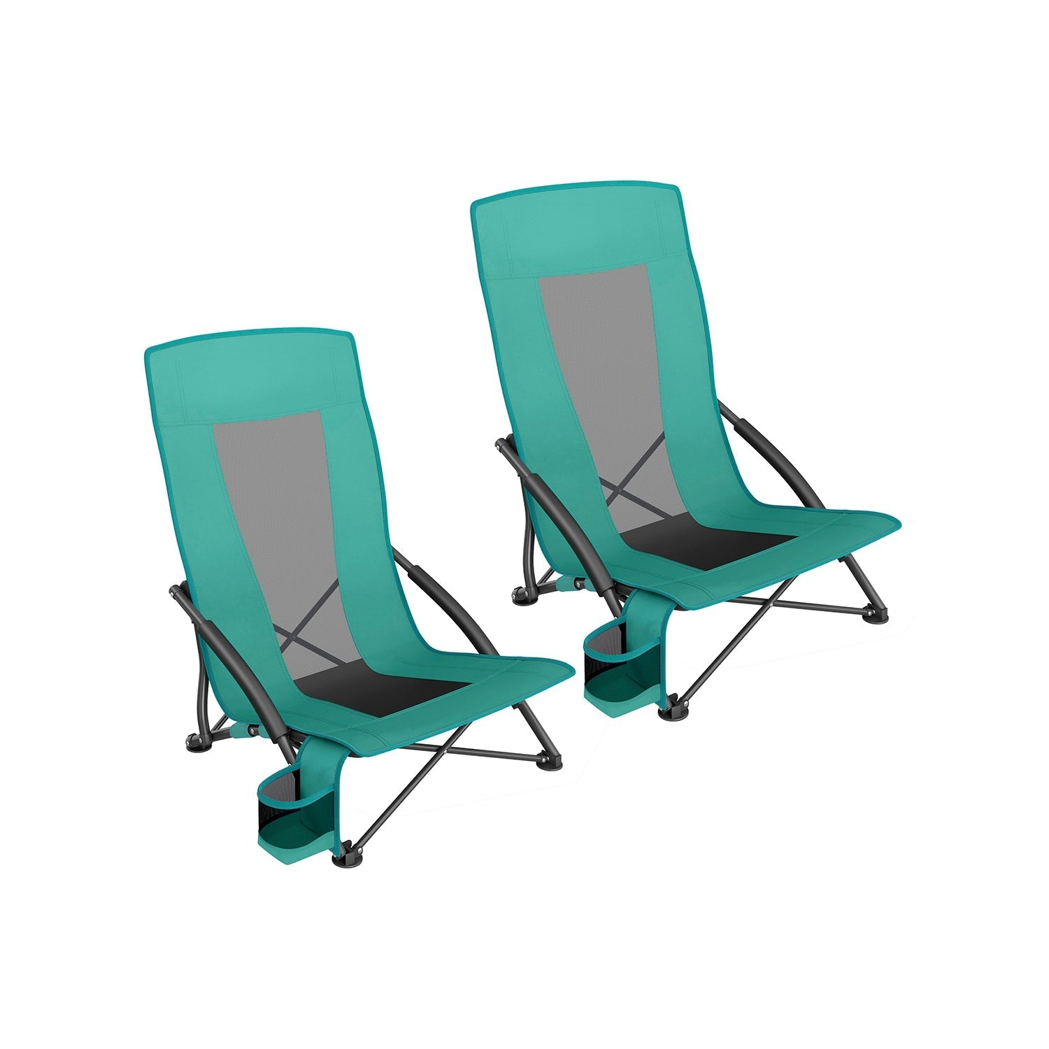 Portable Beach Chair With High Backrest Folding Camping Chair With Cup Holder