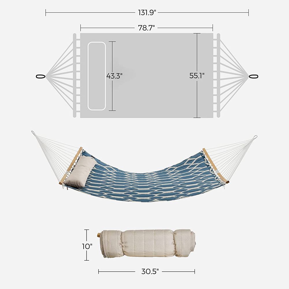 Quilted Hammock With Bamboo Spreader Bars and Pillow Portable Swing Bed
