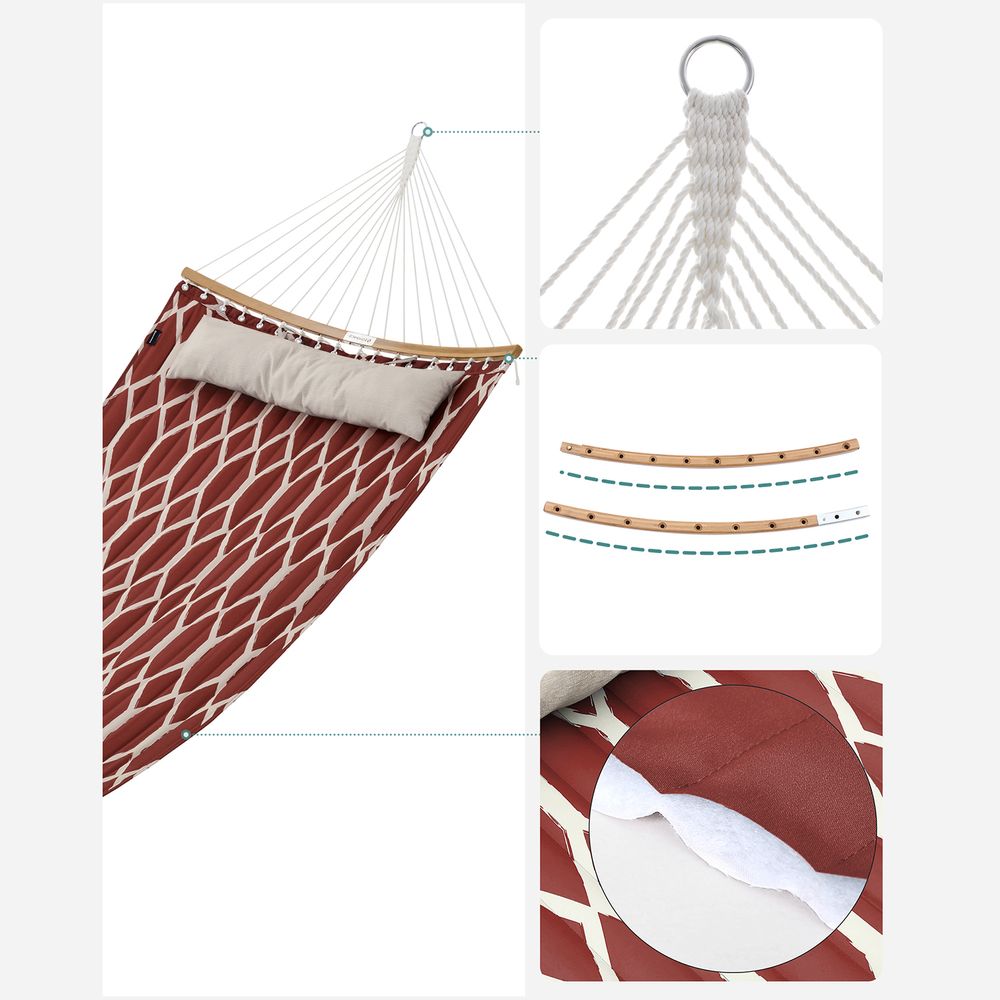 Quilted Hammock With Bamboo Spreader Bars and Pillow Portable Swing Bed