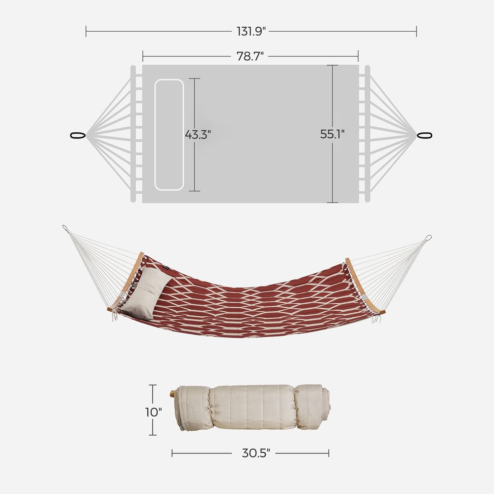 Quilted Hammock With Bamboo Spreader Bars and Pillow Portable Swing Bed