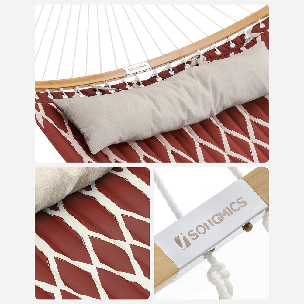 Quilted Hammock With Bamboo Spreader Bars and Pillow Portable Swing Bed