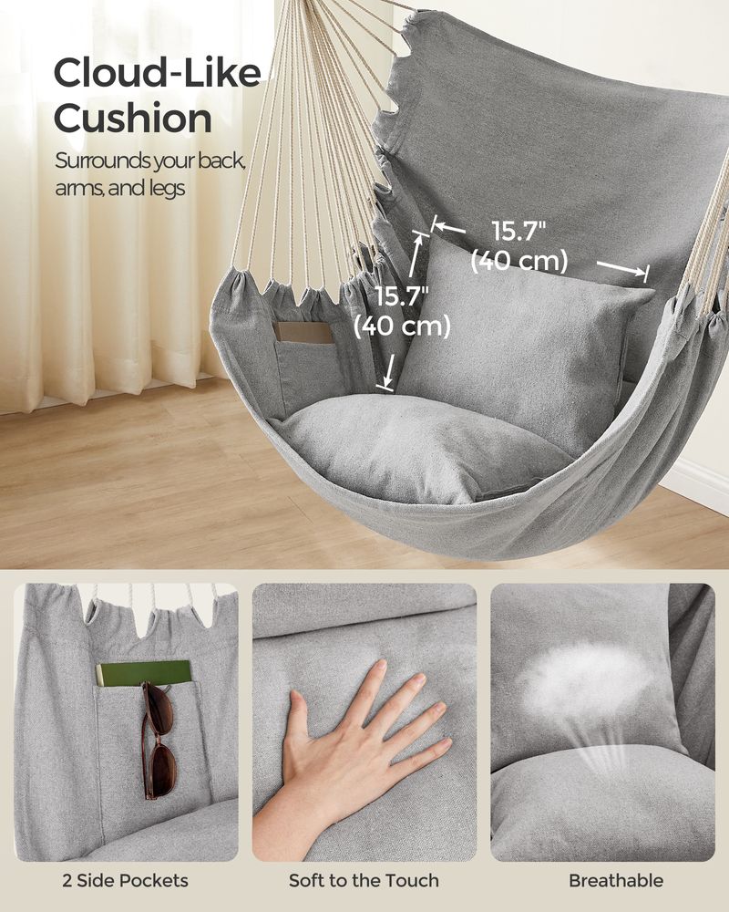 Hammock Chair With 2 Cushions Hanging Swing Chair With Pockets