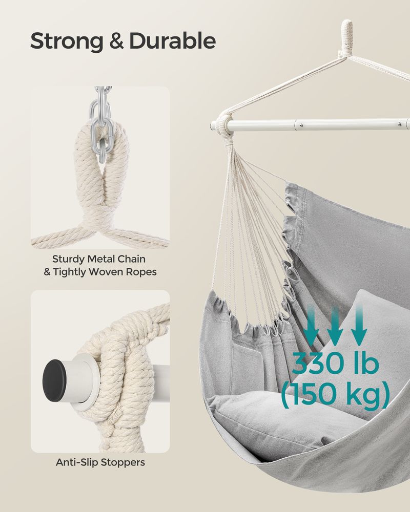 Hammock Chair With 2 Cushions Hanging Swing Chair With Pockets