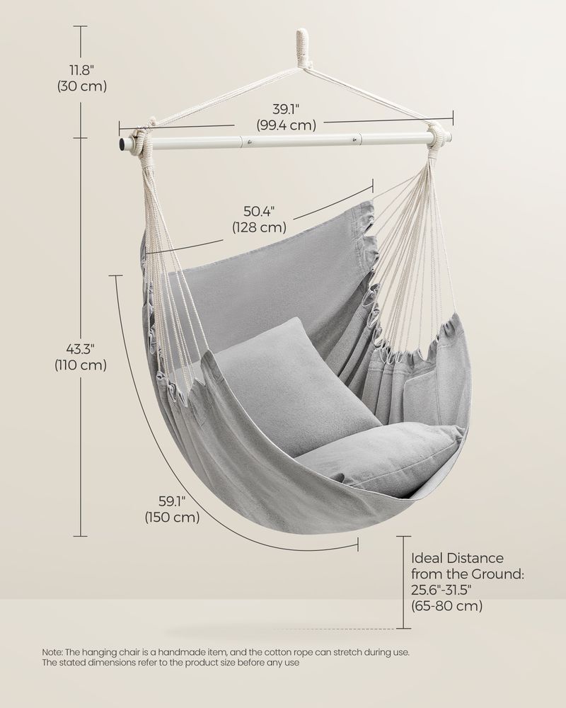 Hammock Chair With 2 Cushions Hanging Swing Chair With Pockets