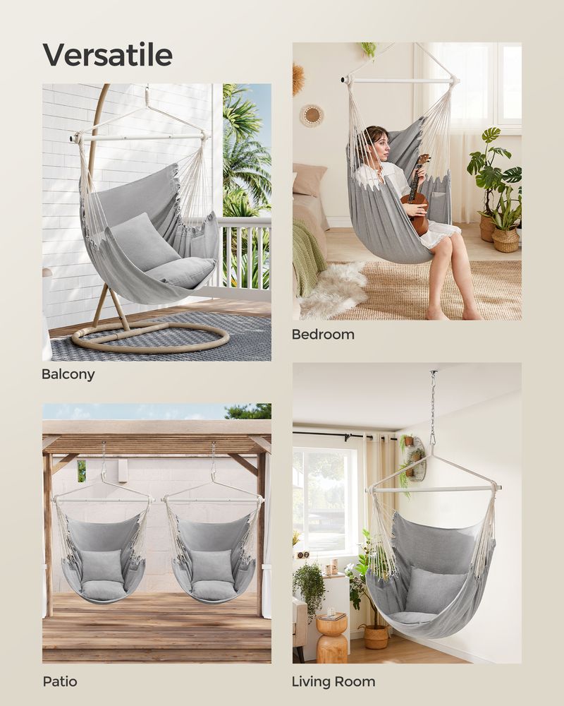 Hammock Chair With 2 Cushions Hanging Swing Chair With Pockets