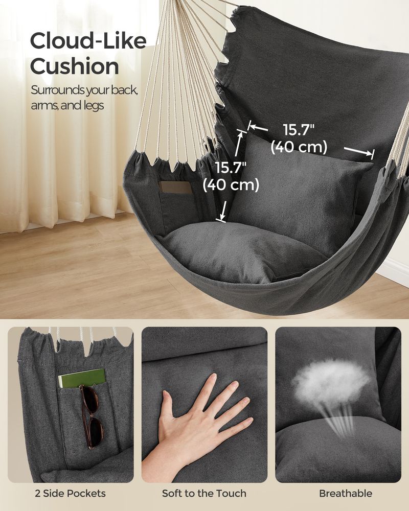 Hammock Chair With 2 Cushions Hanging Swing Chair With Pockets