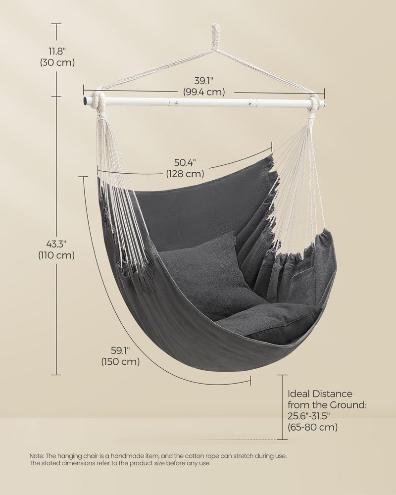 Hammock Chair With 2 Cushions Hanging Swing Chair With Pockets