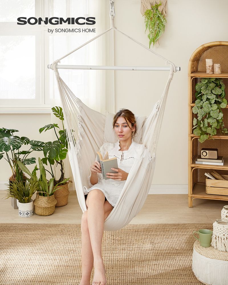 Hammock Chair With 2 Cushions Hanging Swing Chair With Pockets