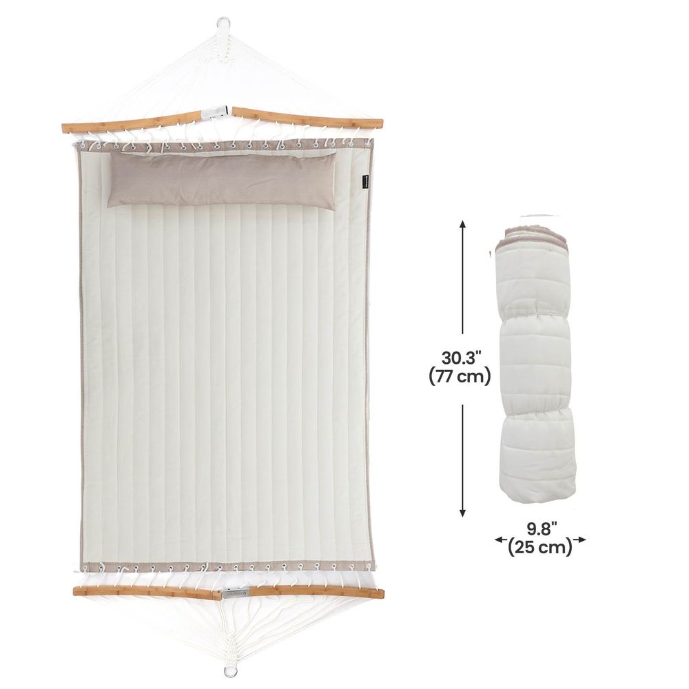 Quilted Hammock With Bamboo Spreader Bars and Pillow Portable Swing Bed