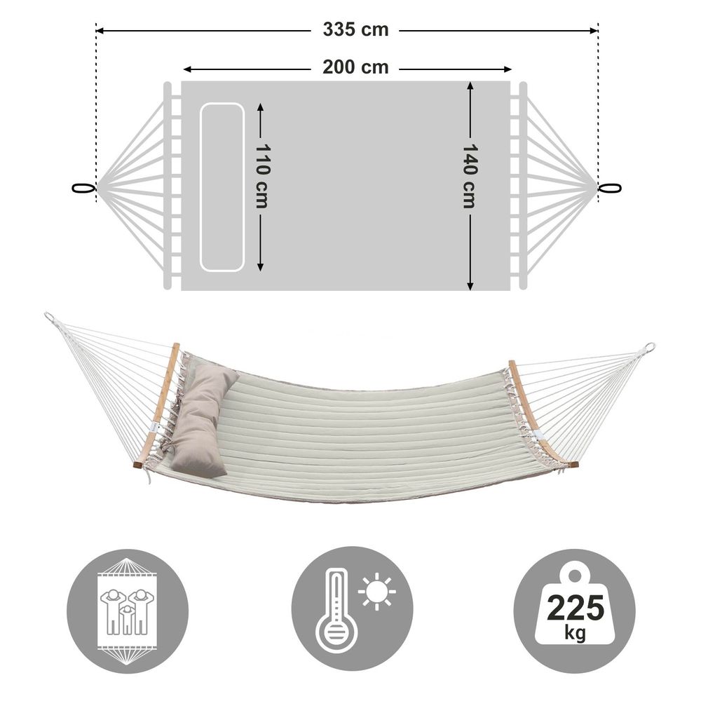 Quilted Hammock With Bamboo Spreader Bars and Pillow Portable Swing Bed