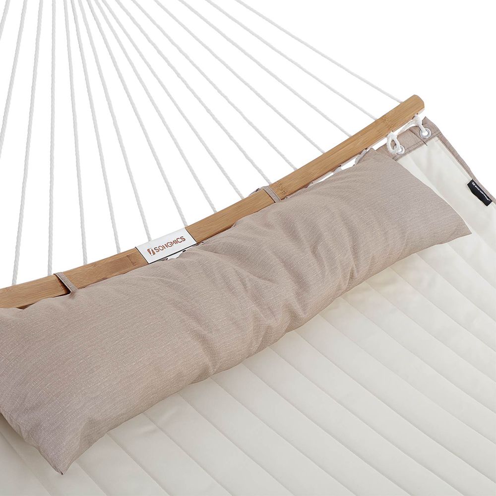 Quilted Hammock With Bamboo Spreader Bars and Pillow Portable Swing Bed
