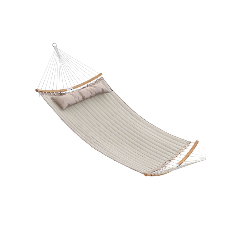 Quilted Hammock With Bamboo Spreader Bars and Pillow Portable Swing Bed