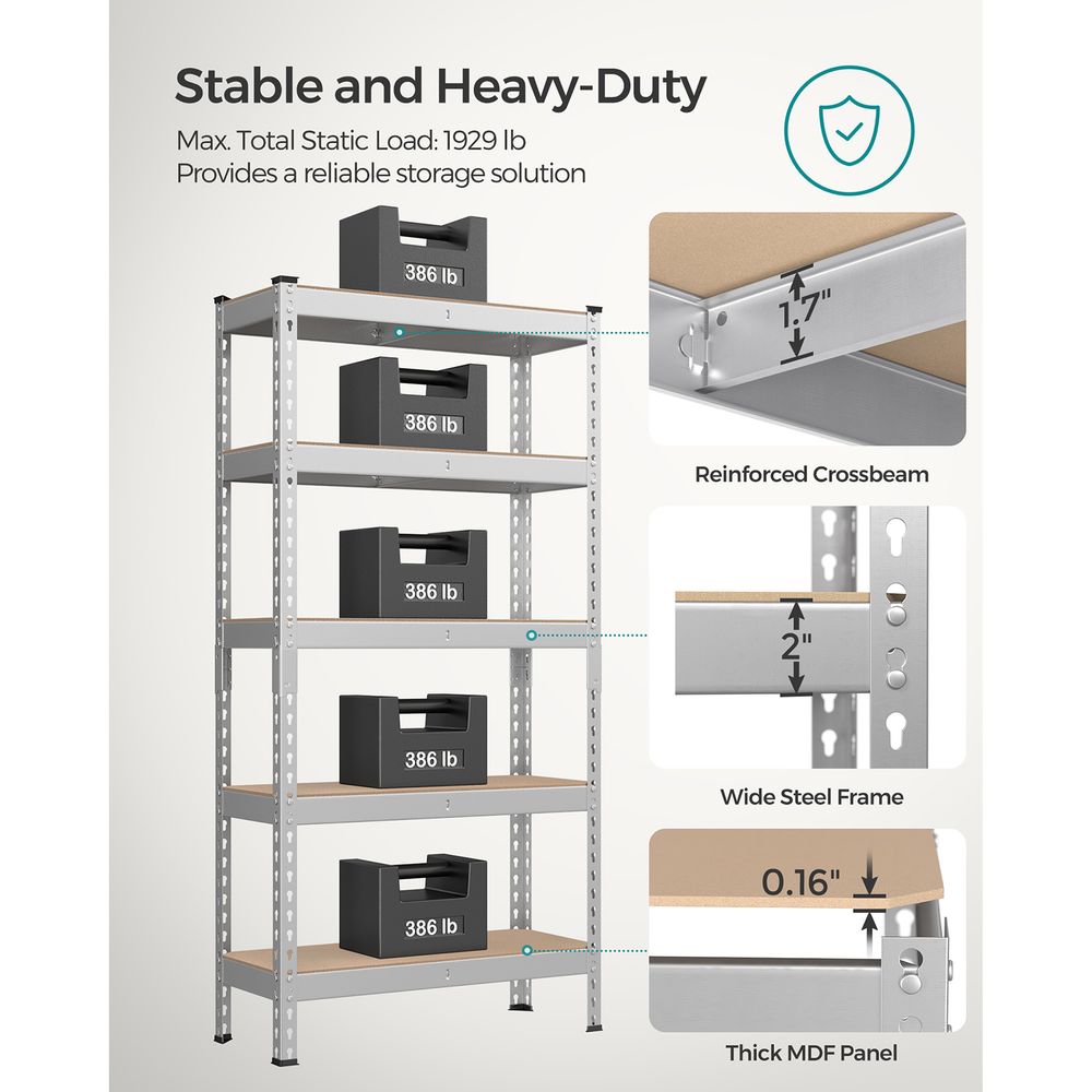 5-Tier Garage Storage Shelf – Adjustable – Heavy-Duty Metal Rack