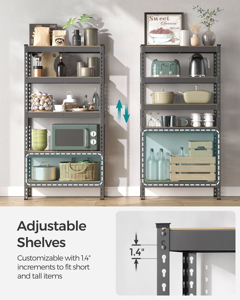 5-Tier Storage Shelves Set of 2 – Adjustable Shelving – Heavy-Duty Metal Rack