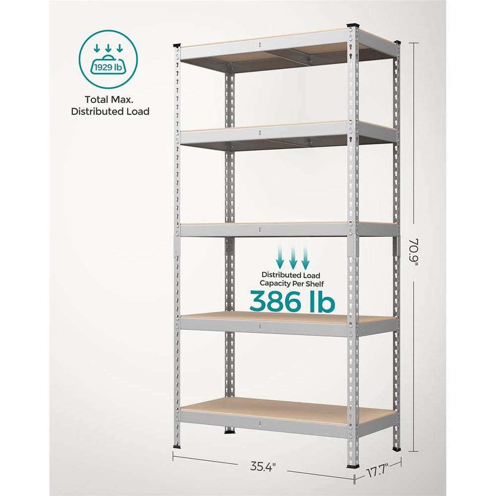 Garage Storage Shelf - 5 Tier Adjustable - Boltless Heavy Duty