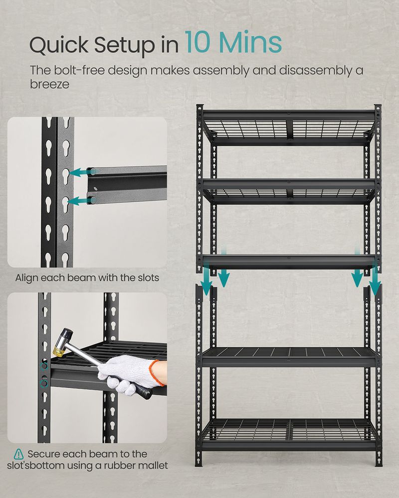 5-Tier Storage Shelves – Heavy-Duty Metal Rack – 2,250 lb Capacity