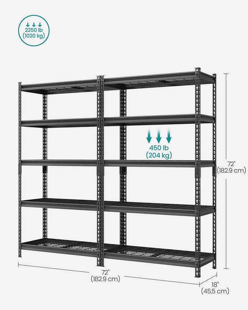 5-Tier Storage Shelves – Heavy-Duty Metal Rack – 2,250 lb Capacity