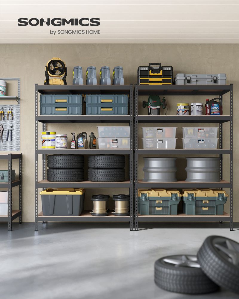 5-Tier Storage Shelves Set of 2 – Adjustable Shelving – Heavy-Duty Metal Rack