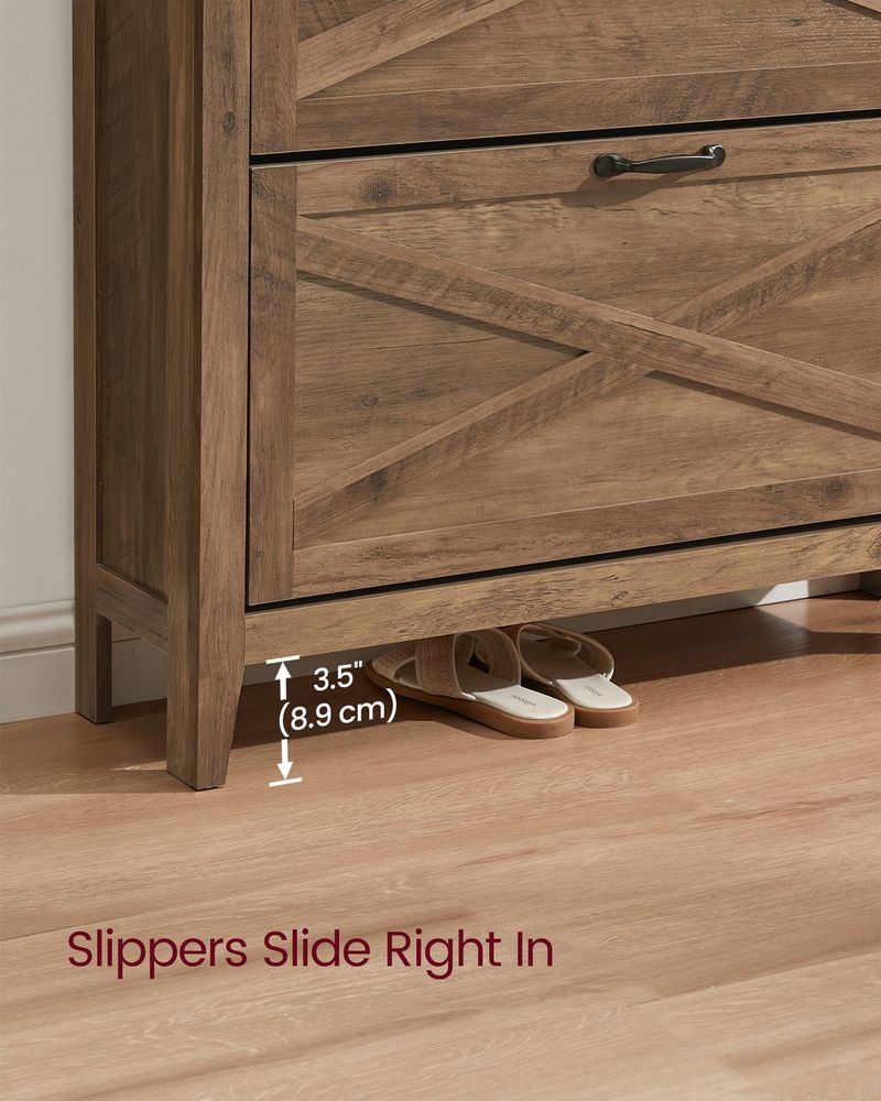 Shoe Storage Cabinet – 3 Flip Drawers – Farmhouse Entryway Organizer