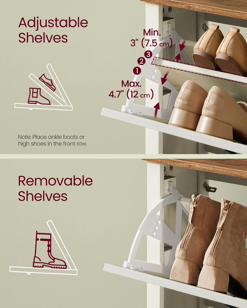 Shoe Storage Cabinet – 3 Flip Drawers – Farmhouse Entryway Organizer