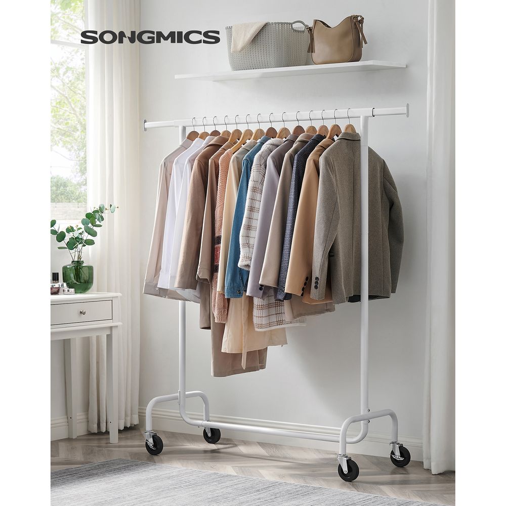 Heavy Duty Clothes Rack With Wheels Extendable Hanging Rod