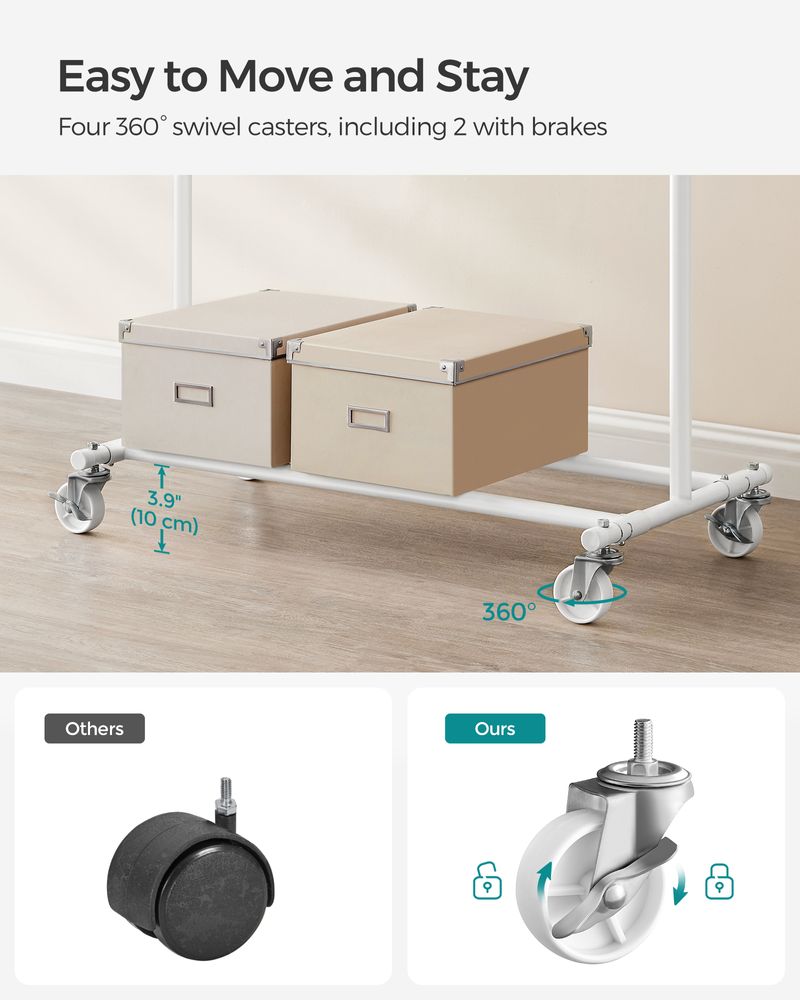Clothes Rack with Extendable Hanging Rail – Heavy-Duty – Rolling Garment Rack