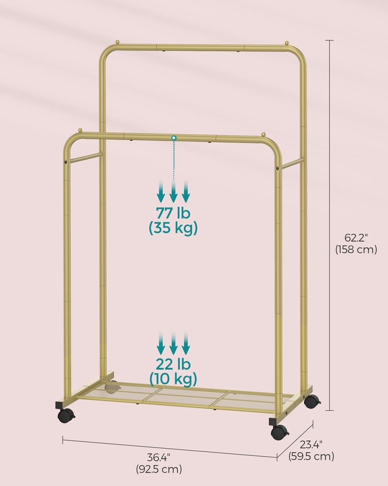 Clothes Rack With Wheels – Dense Mesh Storage Shelf – Rolling Garment Rack