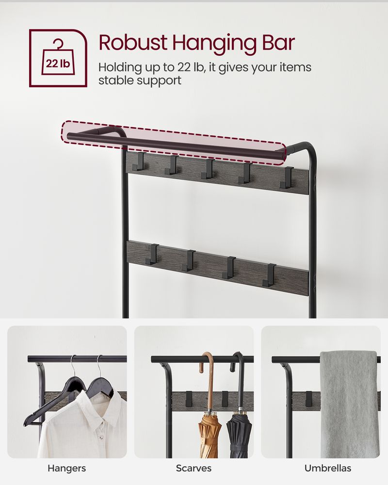 Industrial Coat Rack With Bench – 4-in-1 Hall Tree – Shoe Storage Entryway