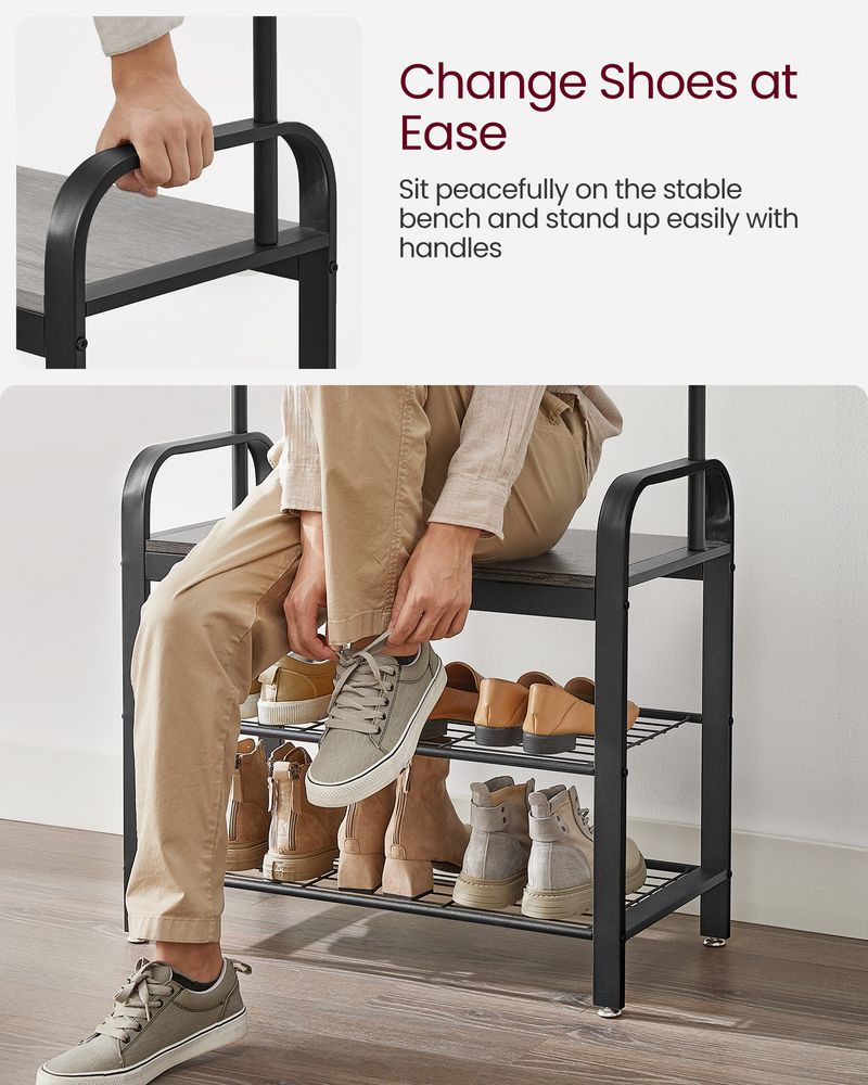 Coat Rack With Shoe Bench - Entryway Storage Organizer