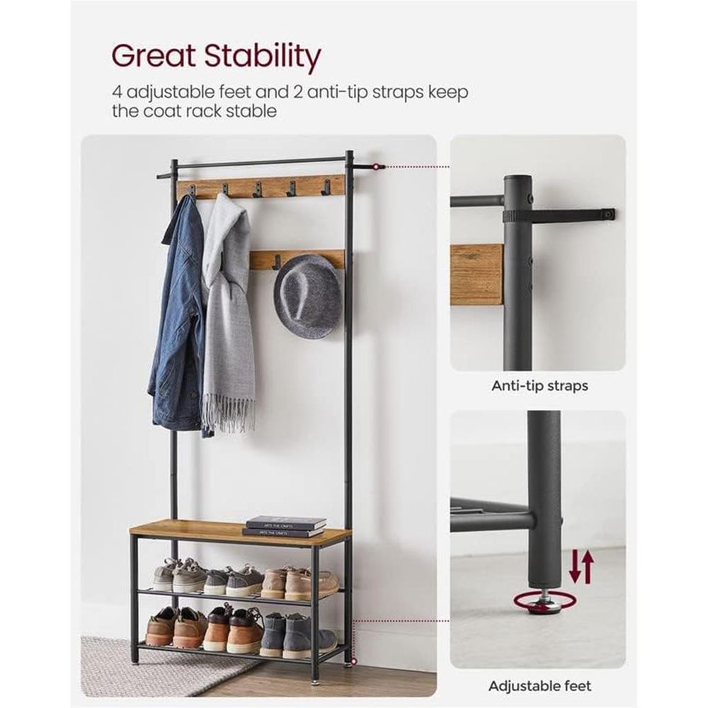 Hall Tree Coat Rack - Shoe Storage Bench - Entryway Hooks
