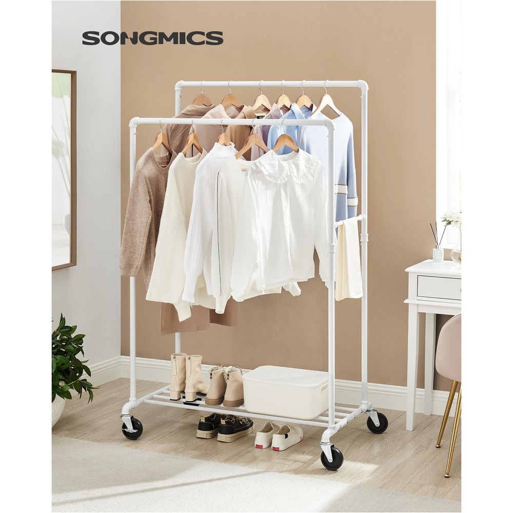 Clothing Rack with Storage Shelf – Heavy-Duty Steel – Rolling Garment Rack