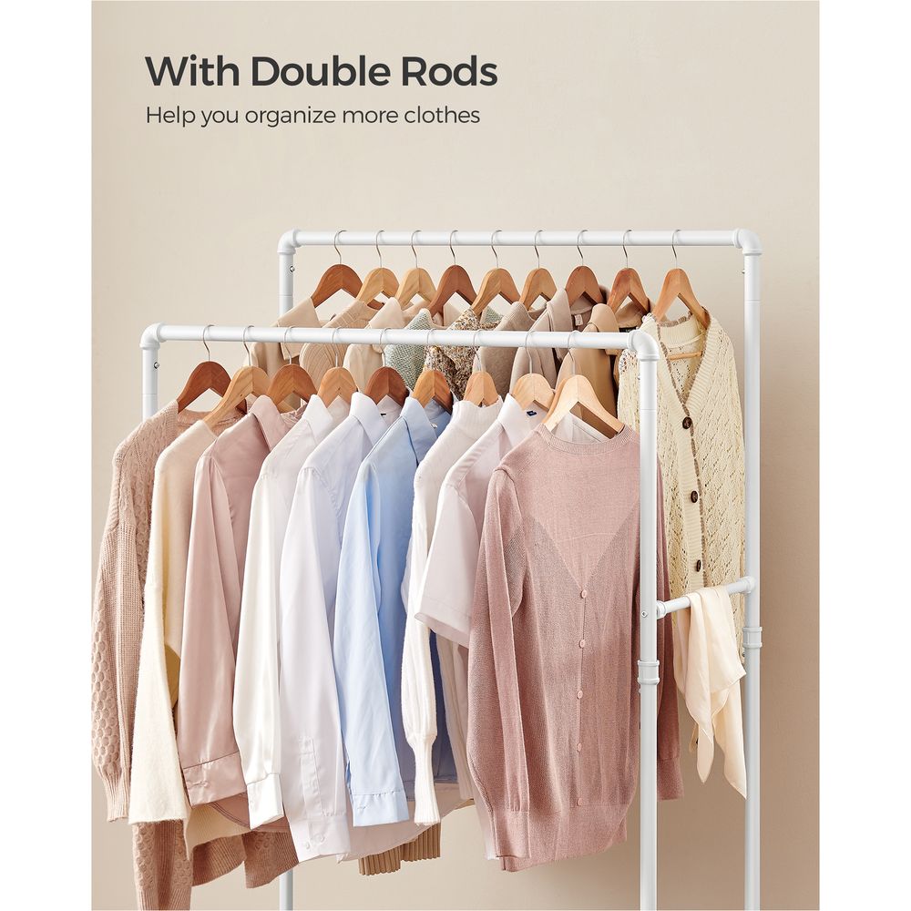 Clothing Rack - Double Rod - With Storage Shelf - Garment Organizer