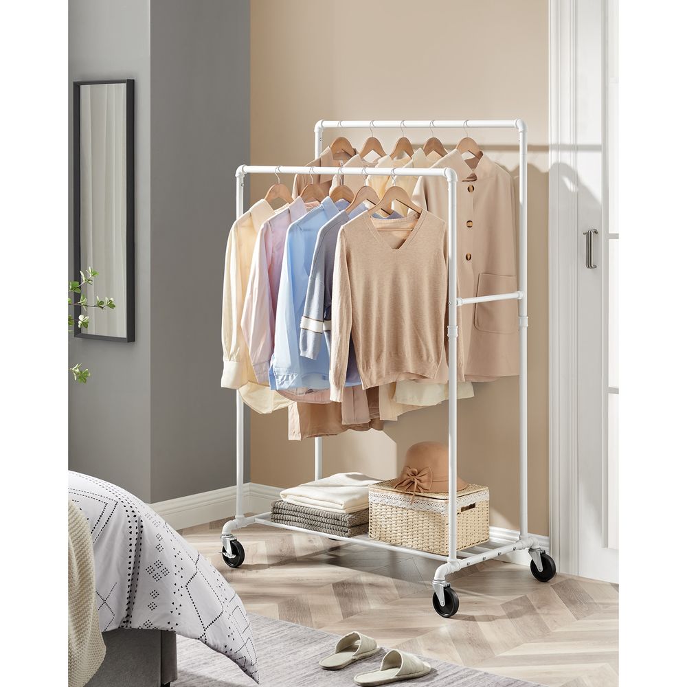 Clothing Rack with Storage Shelf – Heavy-Duty Steel – Rolling Garment Rack