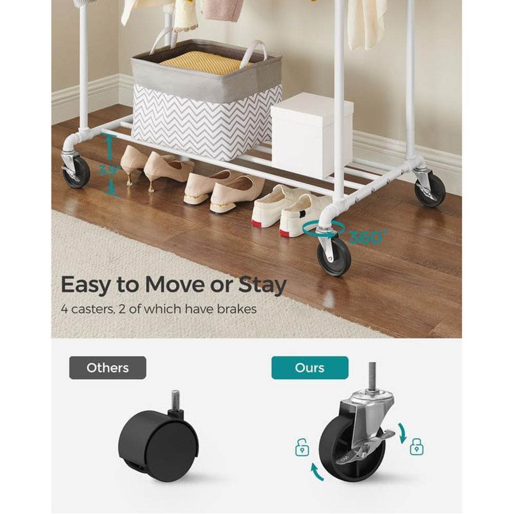 Clothing Rack with Storage Shelf – Heavy-Duty Steel – Rolling Garment Rack