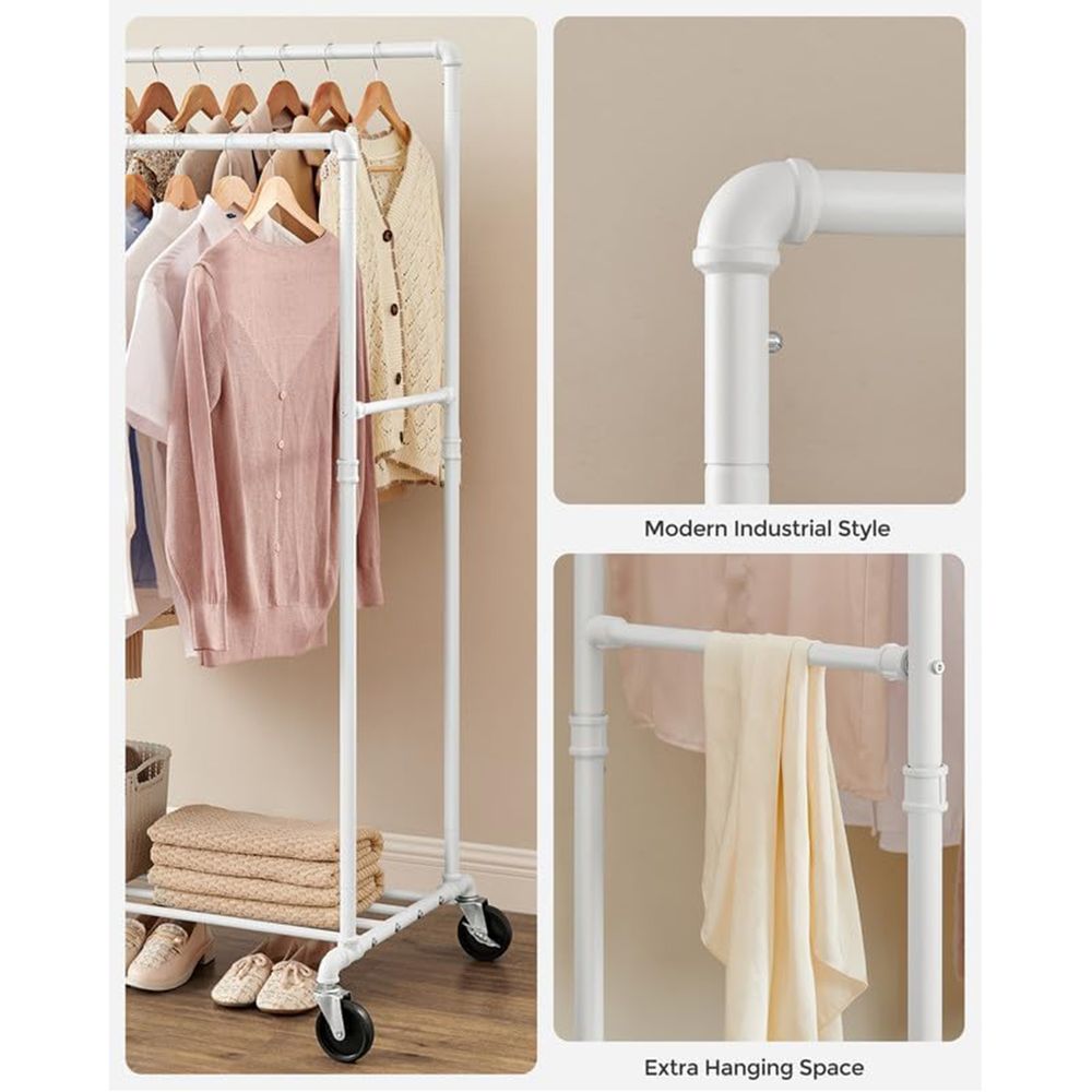 Clothing Rack with Storage Shelf – Heavy-Duty Steel – Rolling Garment Rack