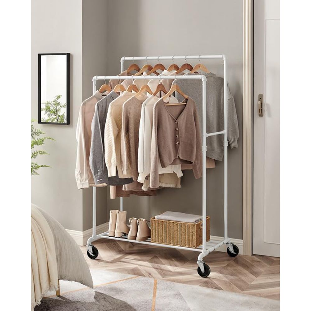 Clothing Rack with Storage Shelf – Heavy-Duty Steel – Rolling Garment Rack