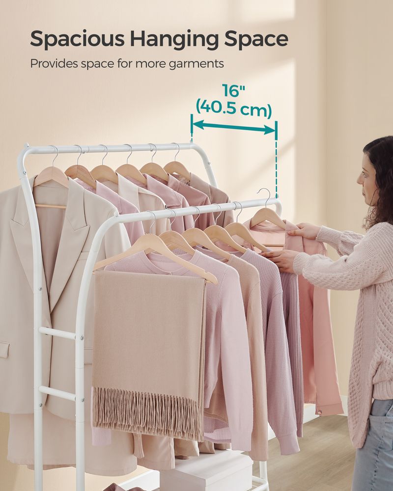 Double Rod Clothes Rack With Shelves Heavy Duty Garment Rack