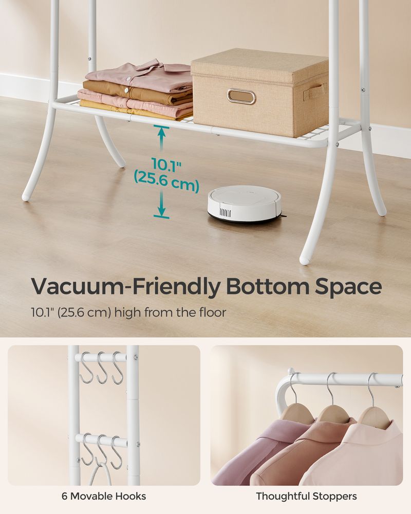 Double Rod Clothes Rack With Shelves Heavy Duty Garment Rack