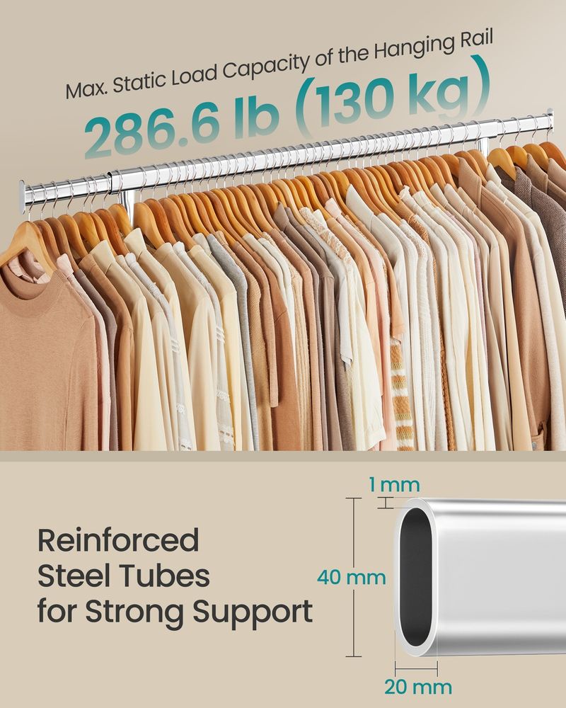Heavy Duty Clothes Rack With Wheels Extendable Hanging Rod