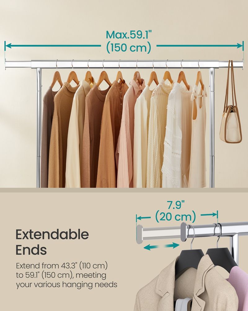 Heavy Duty Clothes Rack With Wheels Extendable Hanging Rod