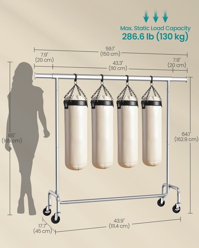 Heavy Duty Clothes Rack With Wheels Extendable Hanging Rod