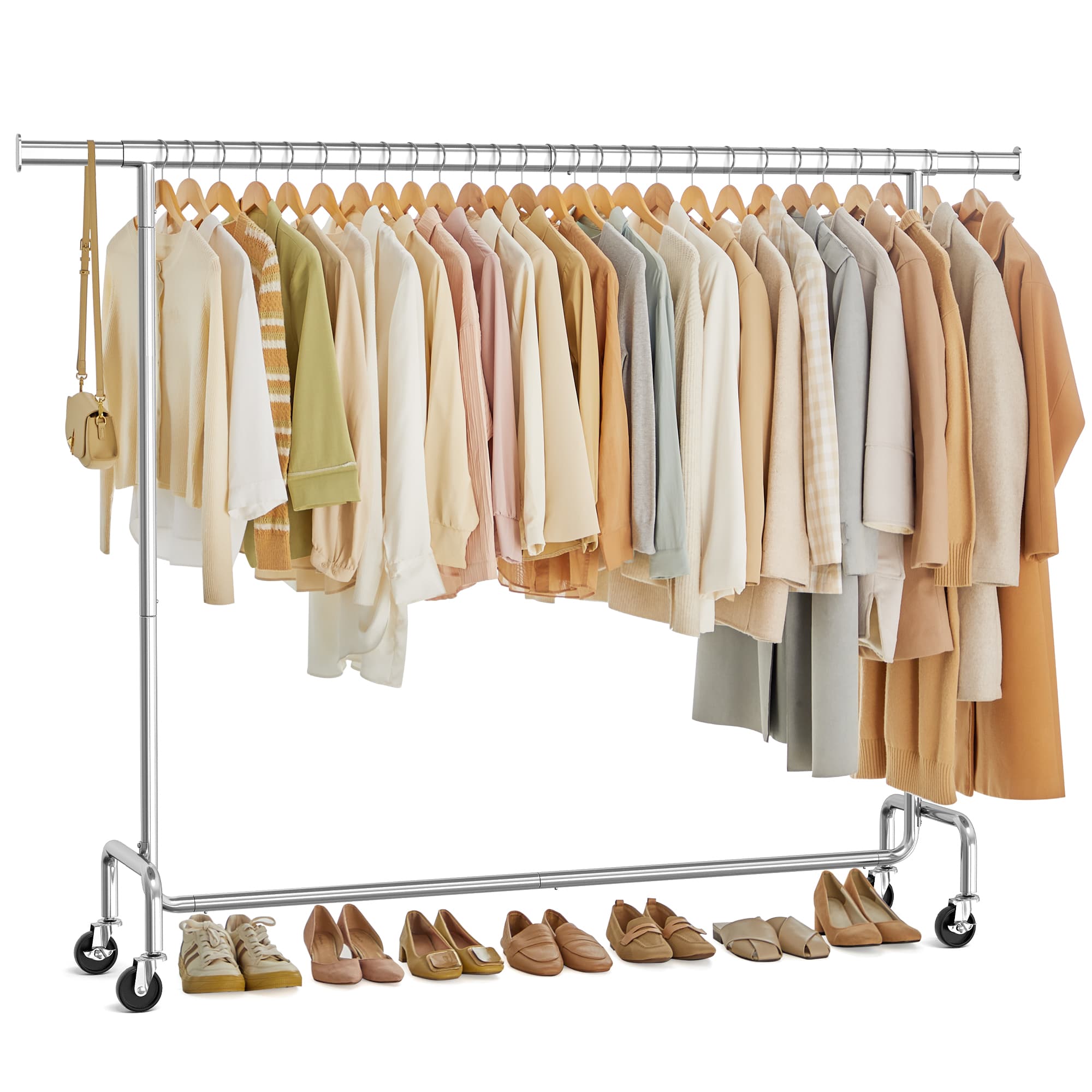 Heavy Duty Clothes Rack With Wheels Extendable Hanging Rod