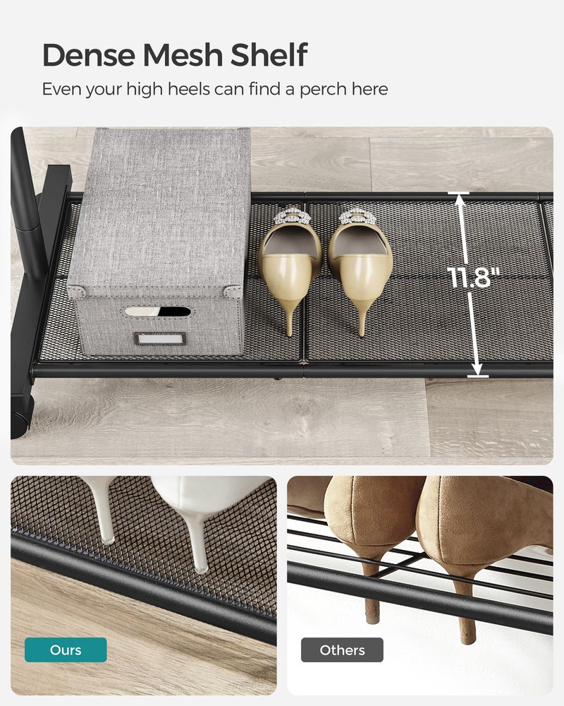 Clothes Rack With Wheels – Dense Mesh Storage Shelf – Rolling Garment Rack