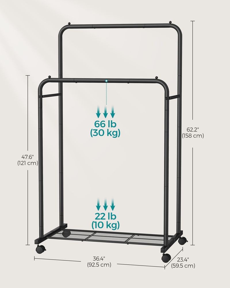 Clothes Rack With Wheels – Dense Mesh Storage Shelf – Rolling Garment Rack