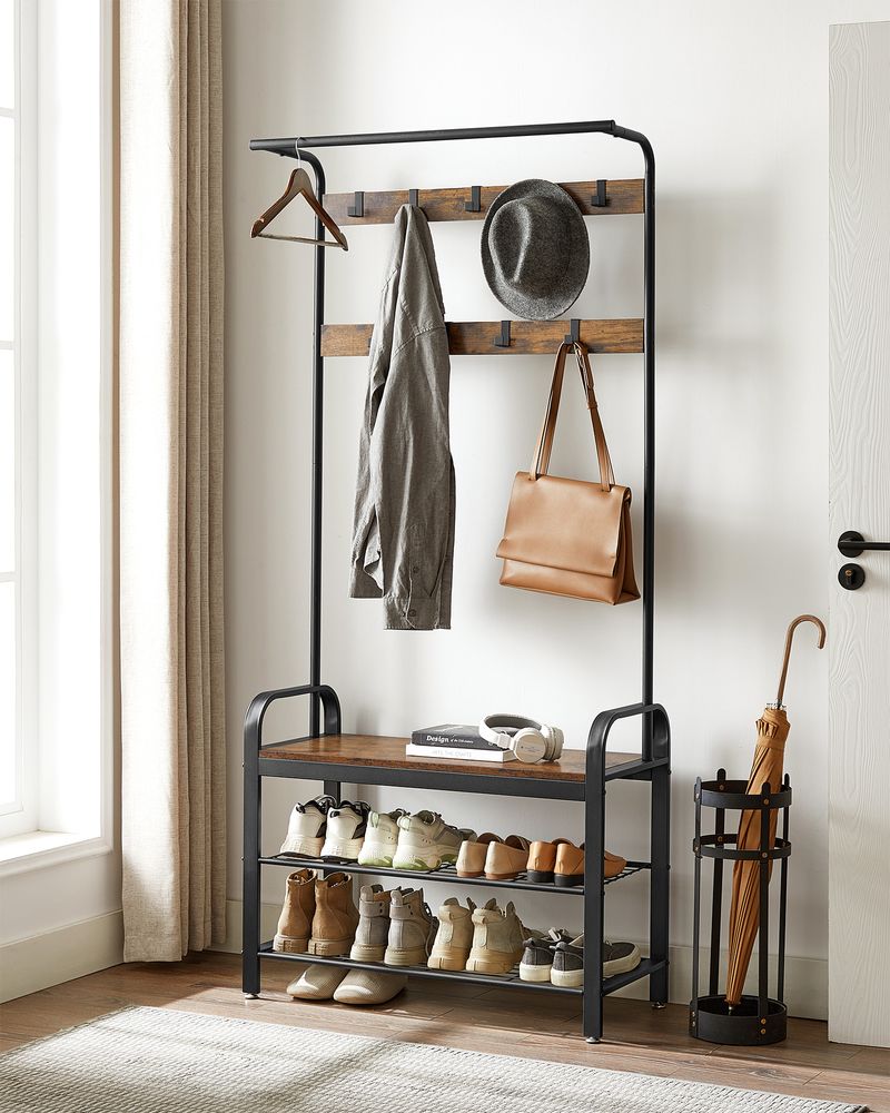 Coat Rack With Shoe Bench - Entryway Storage Organizer