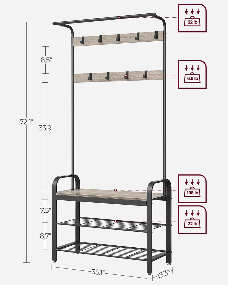 Coat Rack With Shoe Bench - Entryway Storage Organizer