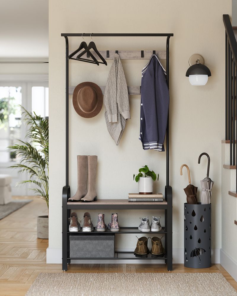 Coat Rack With Shoe Bench - Entryway Storage Organizer